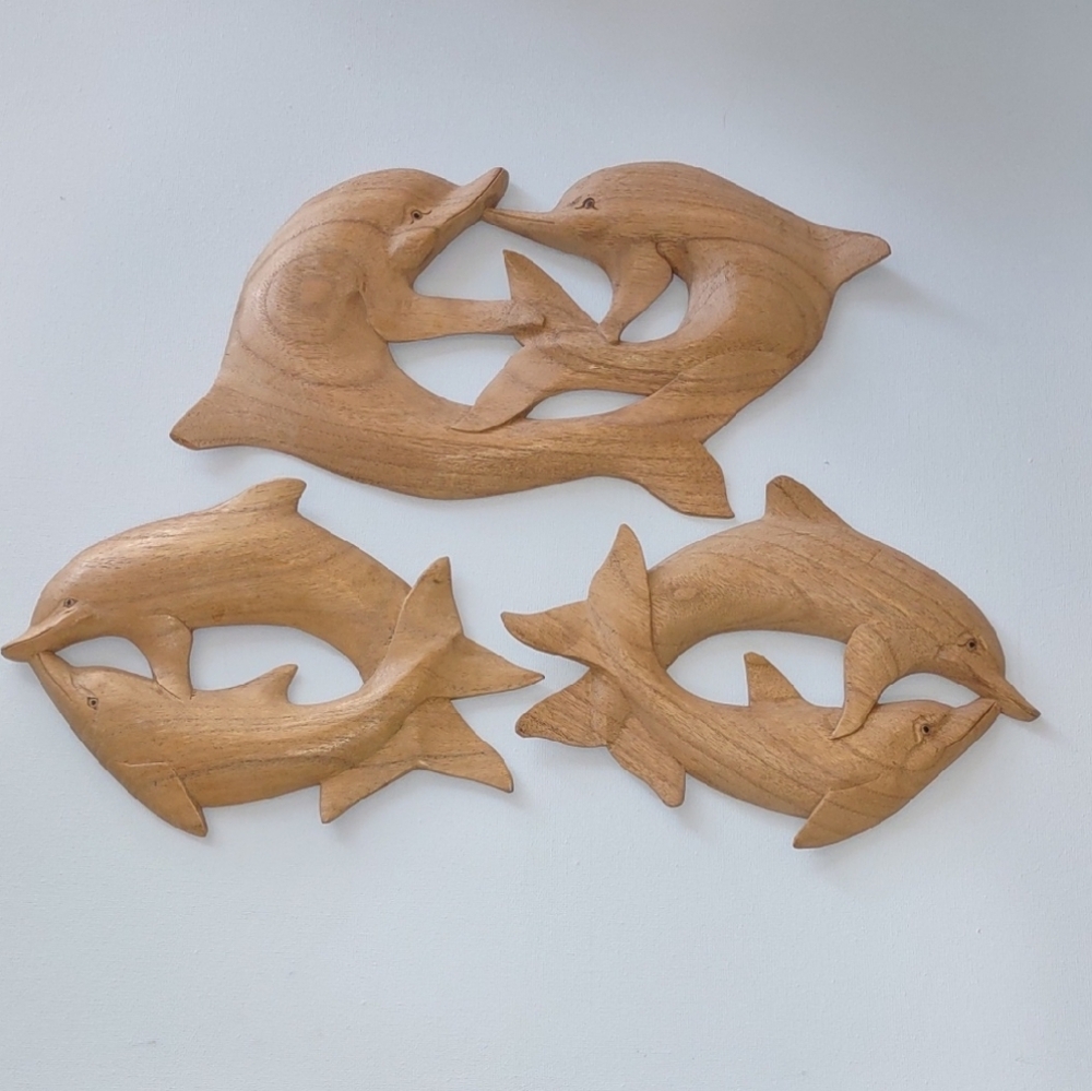 Set of MCM Dolphin Wood Carving Wall Art Deco